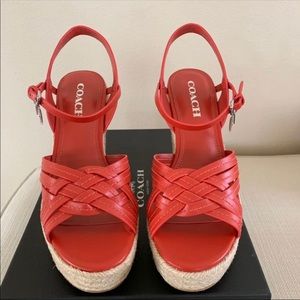 Coach Espadrille Wedges NIB Sz 8, Red Leather